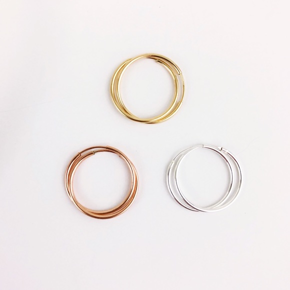 Rose Gold Minimalist Endless Hoop Earrings NEW - Picture 6 of 8
